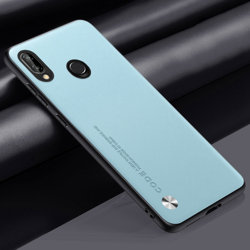 Funda de cuero PU de lujo para Huawei Nova 3 3i Nova3 i, funda trasera de silicona mate, funda de teléfono de protección completa para Huawei P Smart Plus: Tela de algodón / Azul cielo