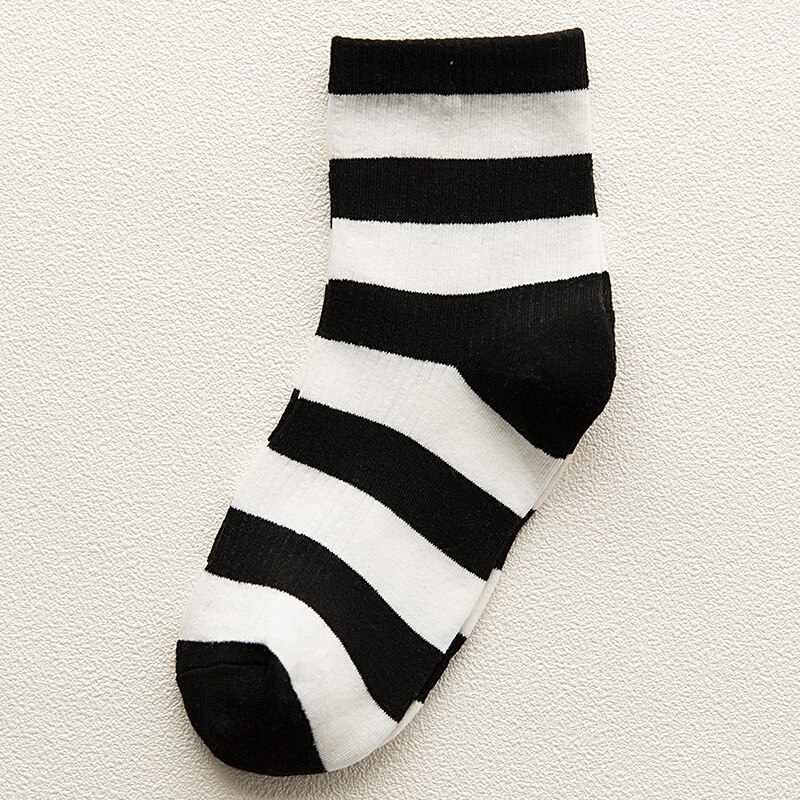 Korean Style Socks Woman Spring Autumn Kawaii Stripe Cotton Japanese Harajuku Short Sock for Girls, Woman Clothing: Black