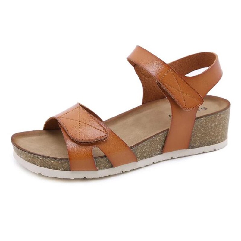 Beyarne Mode Vrouwen Sandalen Zomer Wiggen Kurk Sandalen Platform Hak Dames Pompen Slip Op Casual Vrouwen &#39;Sandalias Vrouwelijke Schoenen: Bruin / 9