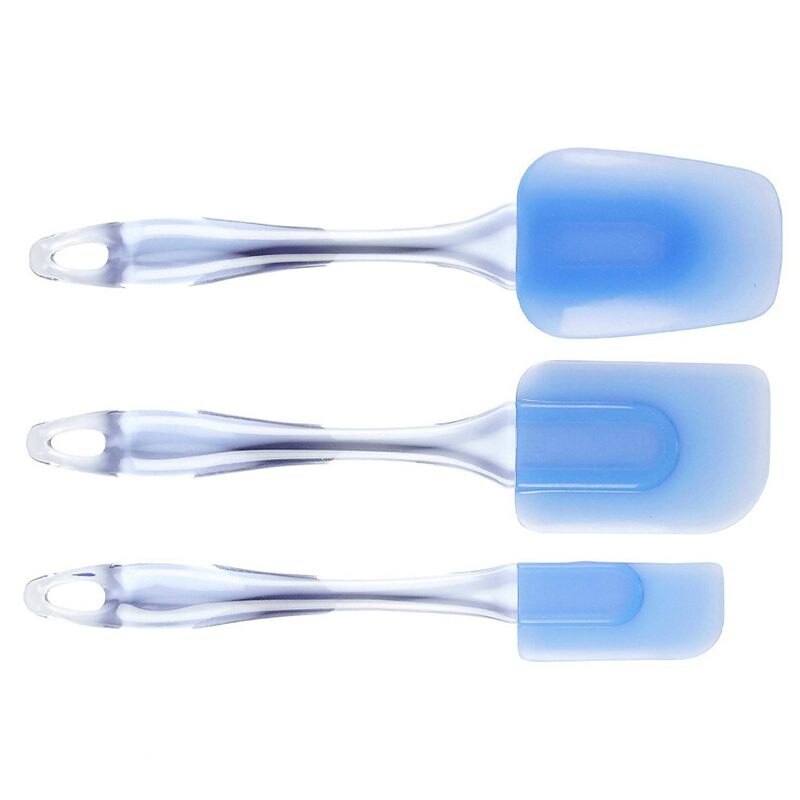 Silicone Spatula Easy Flexible Heat Resistant Small Chef Plastic Silicone Rubber Scraper Spatula，3-Piece Set(Transparent Blue)