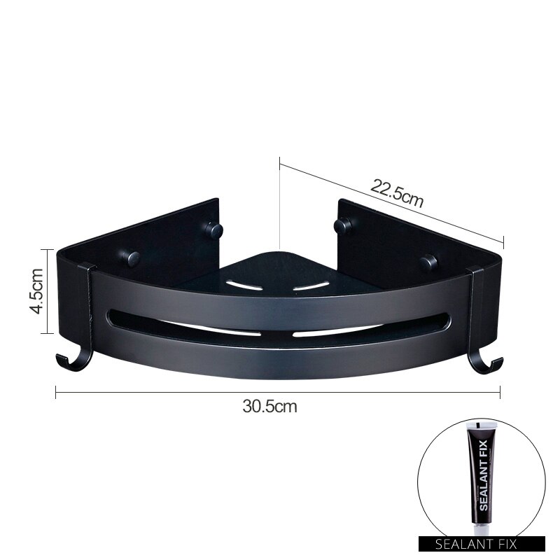 Sans ongles aluminium noir salle de bains cuisine étagère cosmétique Rack dans mur bain coin panier avec crochet salle de bain étagère de rangement: Type A 1PC