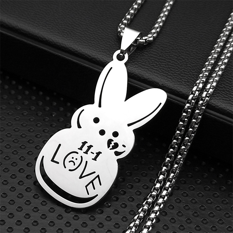 Kpop Lil Peep Rabbit Sad for Love Couple Pendant Necklace for Women Men Stainless Steel Music R.I.P Chain Jewelry Collar Fans