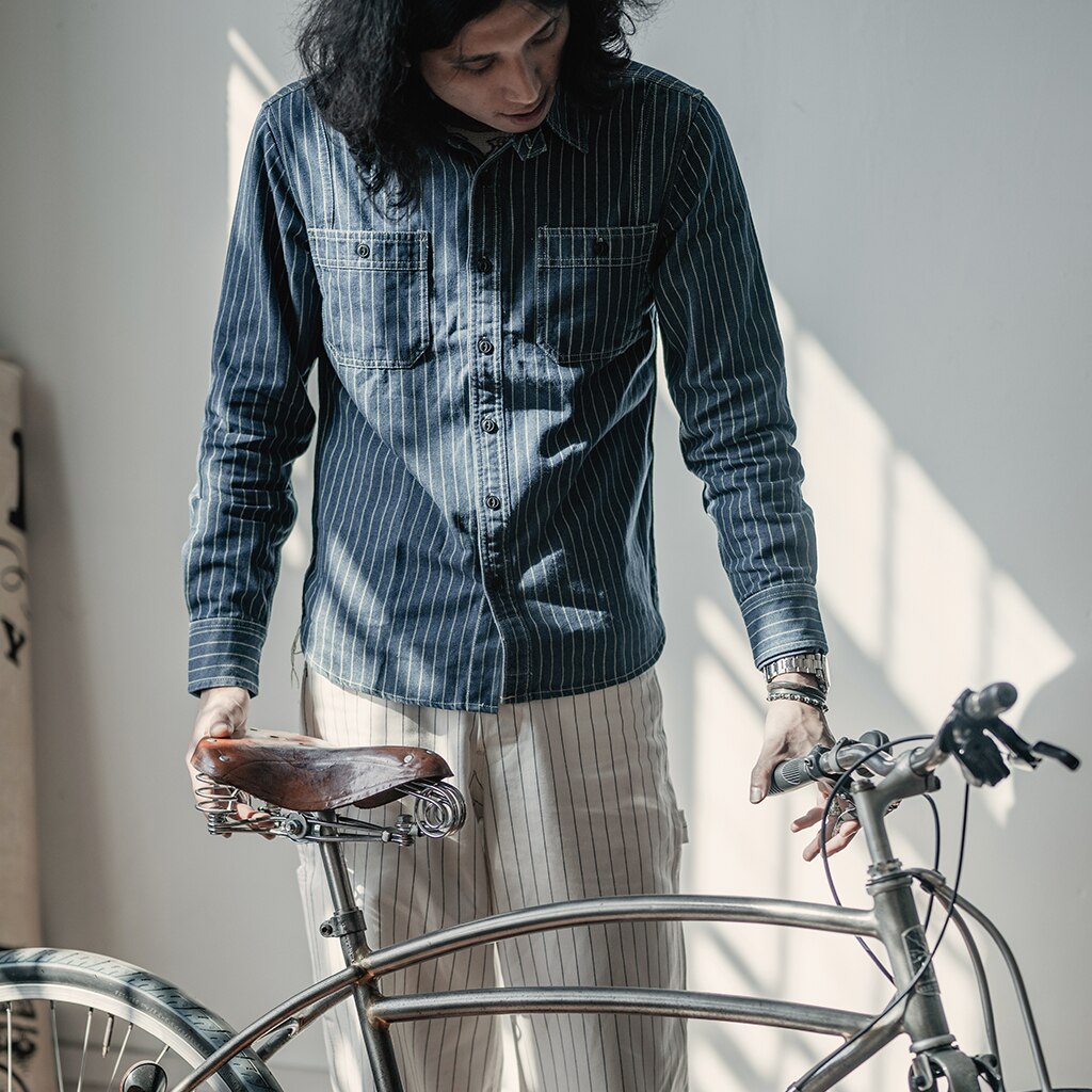 Bronson 9 unzen Wabash Baumwolle entlüften See Arbeiter Hemd lässig Jahrgang Denim Gestreiften Arbeit-Hemden