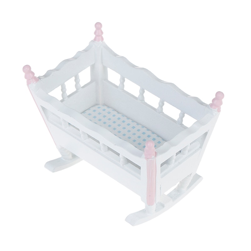 1:12 dockhus miniatyrdockor möbler vit träkartong babysäng barnleksaker barnkammare i trä spjälsäng