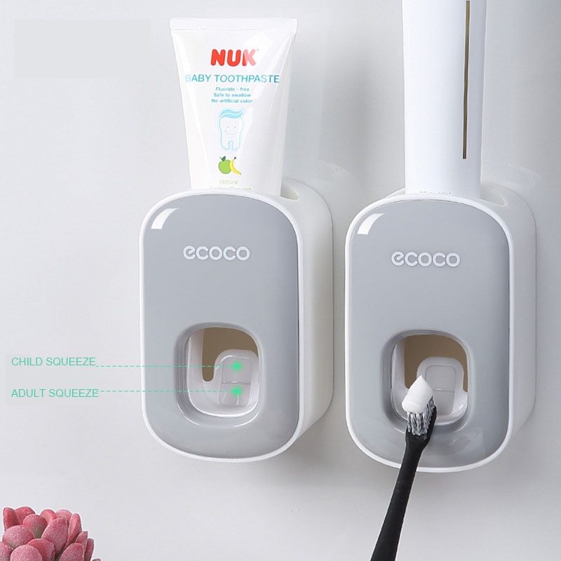 Wall Mount Automatische Tandpasta Dispenser Badkamer Tandenborstelhouder Tool Lui Dubbele Squeeze Voor Kinderen En Volwassenen