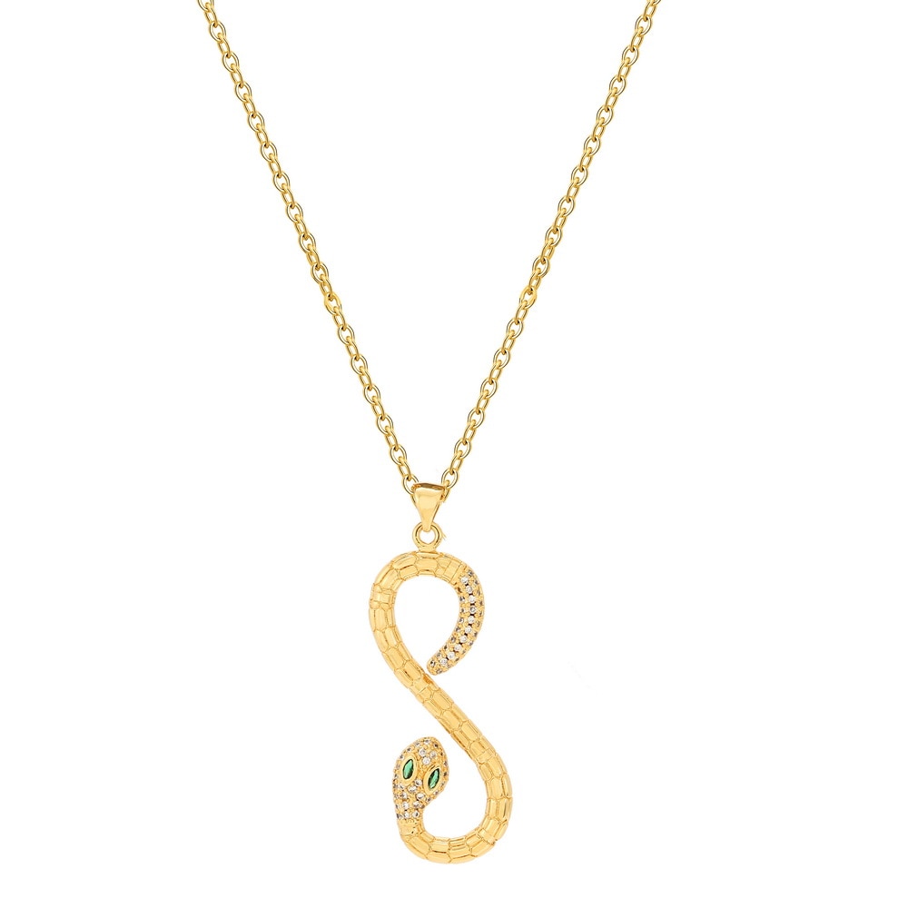 Rainbow CZ snake Gold Necklace For Women Zirconia snake Pendant Long adjustable Chain women's Necklace Charm Jewelry