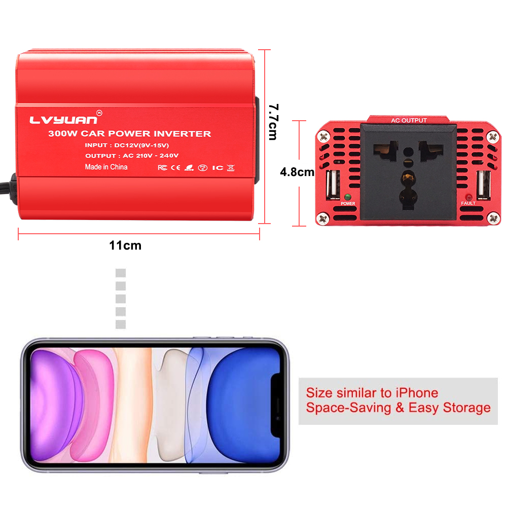 300w inverter 12v til 220v 230v bil sigarettenner plugg spenningsomformer dobbel usb eu/uk/au/universell stikkontakt biltilbehør