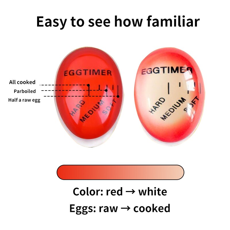 1pcs Egg Perfect Color Changing Timer Yummy Soft Hard Boiled Eggs Cooking Kitchen Eco-Friendly Resin Egg Timer Red timer tools