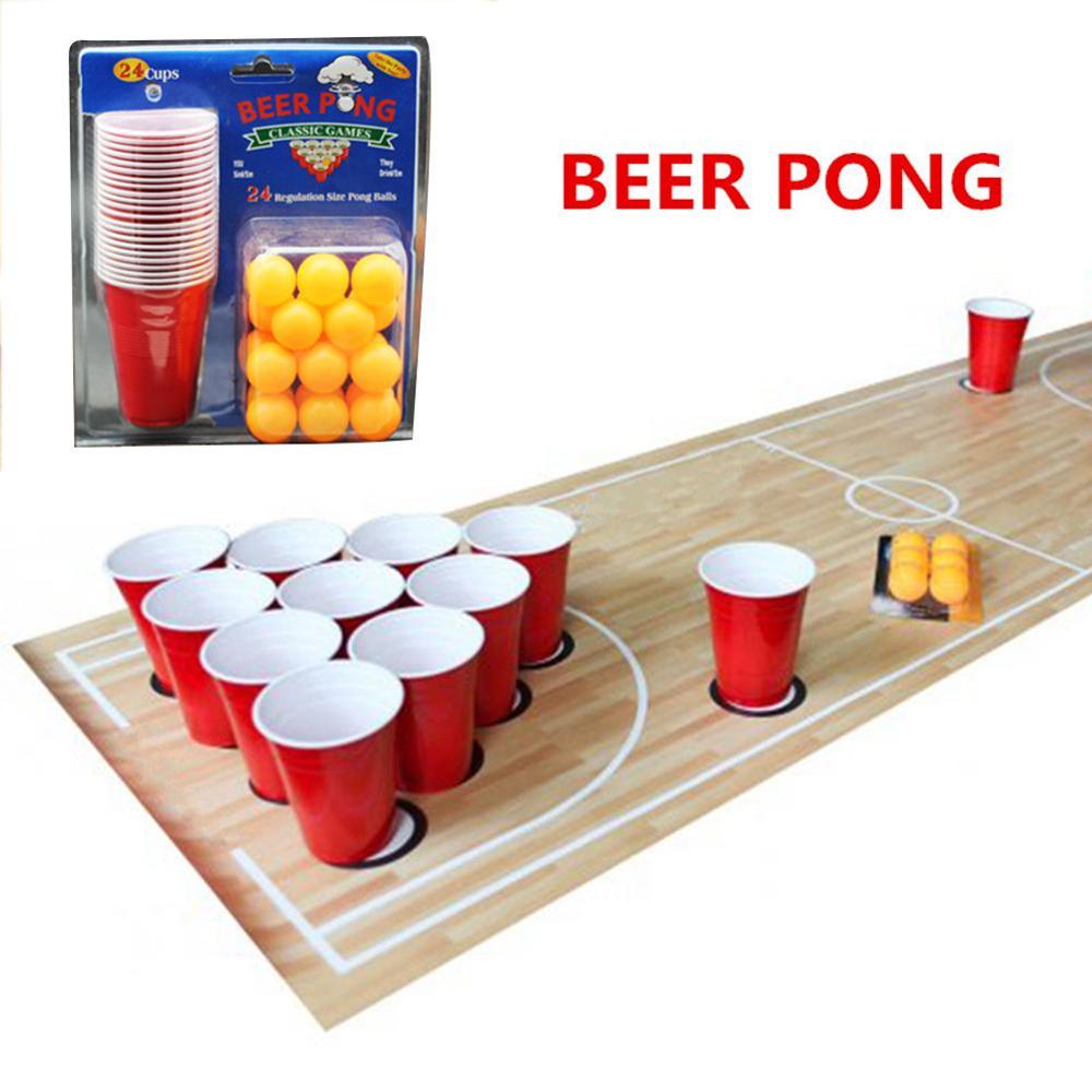 1 Set Entertainment Fun Party Ping Pong Game Party Game Gooien Drinken Props Bier Pong Set 24 Rode Kopjes &amp; geel Ping Pong Ballen