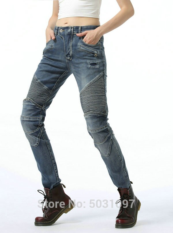 Loong Biker motorcycle riding pants 100% cotton protective leisure jeans female knight casual loose trousers