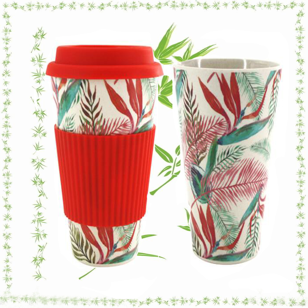 Tazas de 400ml reutilizables de fibra de bambú tazas de café aislamiento viaje taza para beber: Rojo
