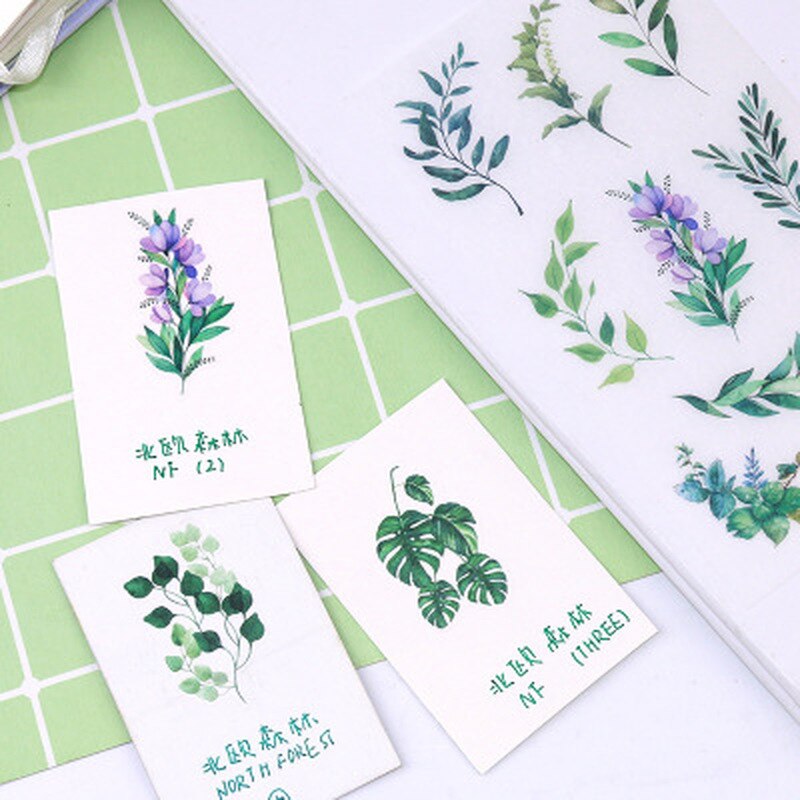 6pcs/set Cute Green Leaf Sticker Stationery Sticker Personality Stickers Cute Clip Art Diary Decoration Stickers Art Supplies