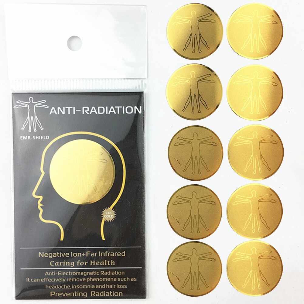 10pcs Protector Sticker Easy Apply EMF Blocker 24k Gold Plating Round Anti Radiation Laptop Electronic Devices Mobile Phone