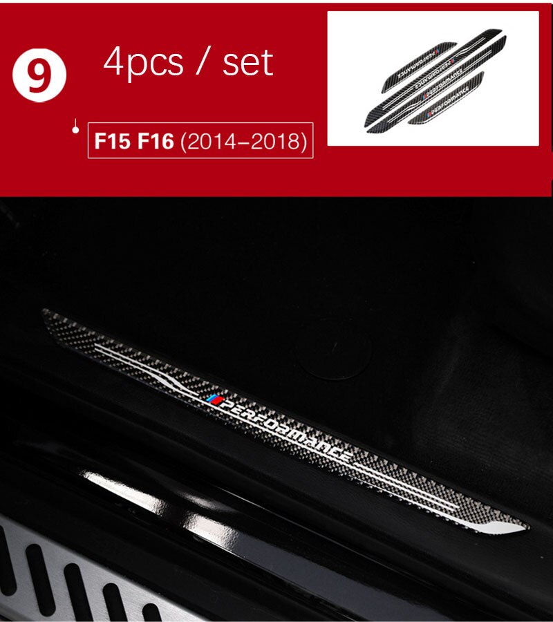Umbral de puerta protectores de placa de desgaste de fibra de carbono de umbral de puerta s pegatinas para BMW F10 F30 F34 E70 X1 X5 X6 E90 E70 E71 Accesorios: F15 F16 14-18