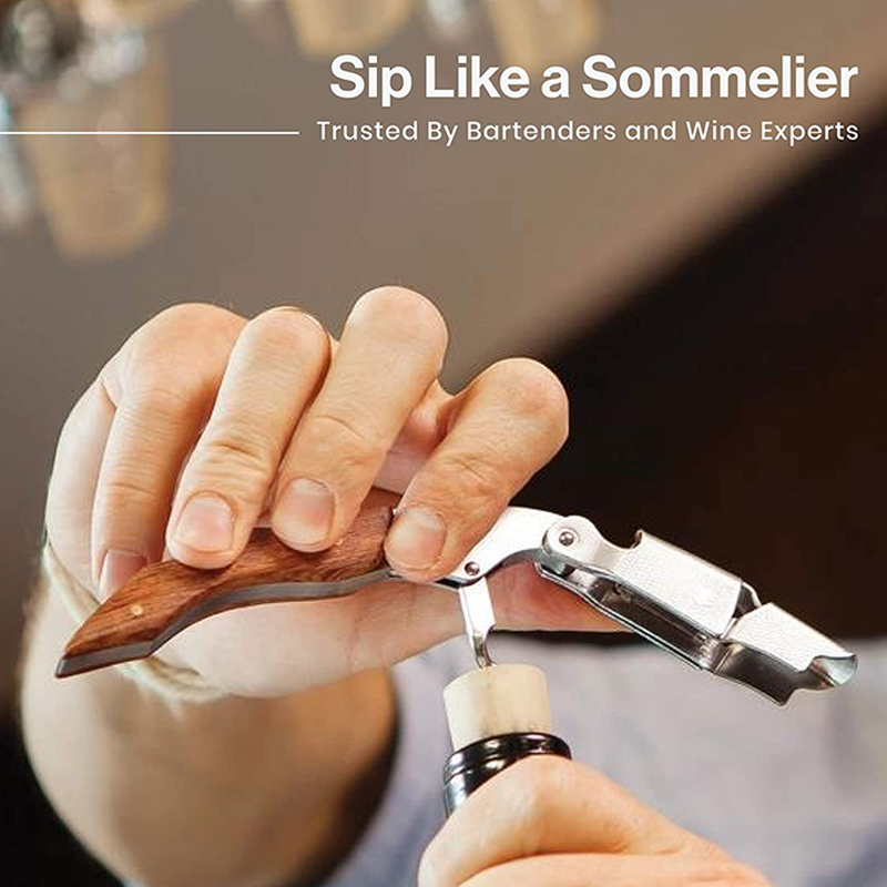 FLYMUYU Waiters Corkscrew,Wine Key with Ergonomic Wood Grip, Beer Bottle Opener, and Foil Cutter for Wine Lovers