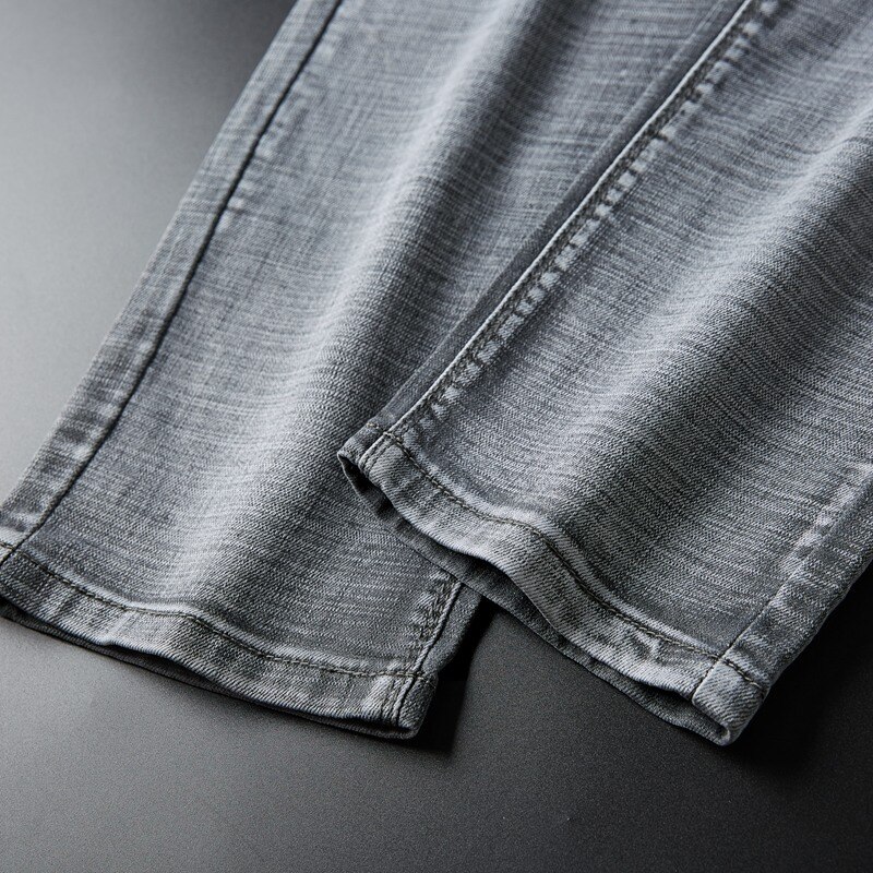 Merke vår sommer klassisk stil herre grå jeans virksomhet myk tøye ut denim grå bukser herre merke passe bukser