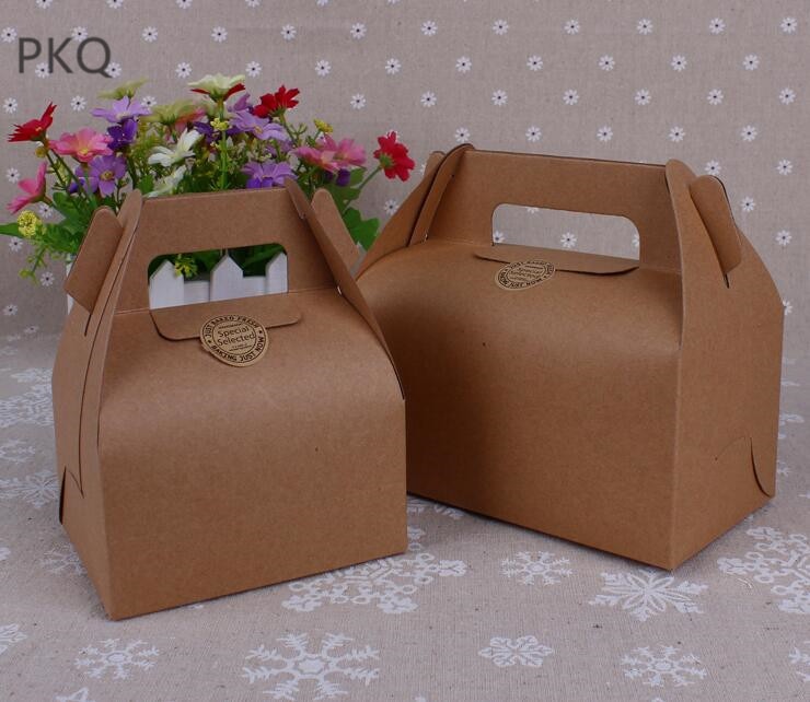 50 stk kraftpapir favor boks cupcake æske med håndtag hvidt papir pakning kage æsker fest æske pap karton