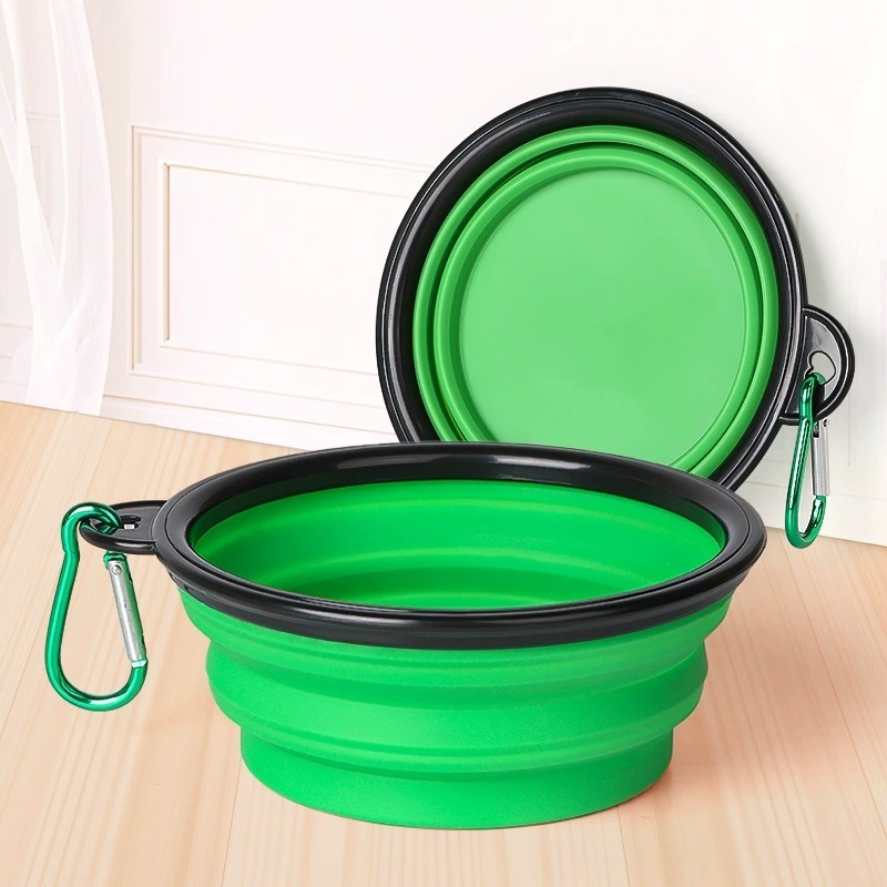 Cuenco de viaje plegable 2 en 1 para perros, cuencos dobles, cuenco plegable para comida y agua, alimentador portátil colgante para perros, producto para perros al aire libre: Plata