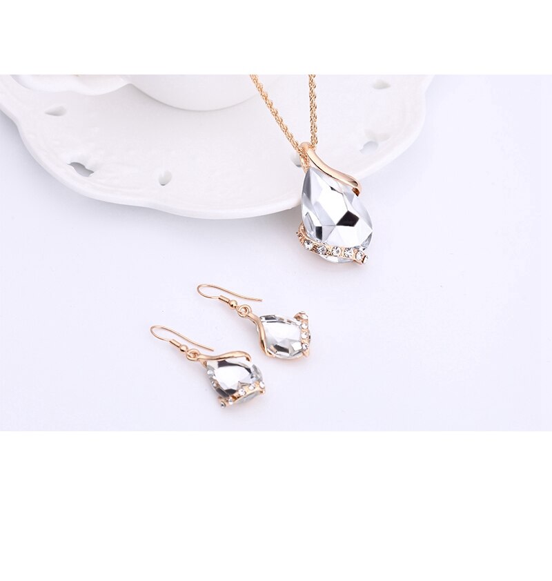 Yunkingdom Charms Wedding Necklaces&Earrings Geometric Crystal Rhinestones Jewelry Sets For Women