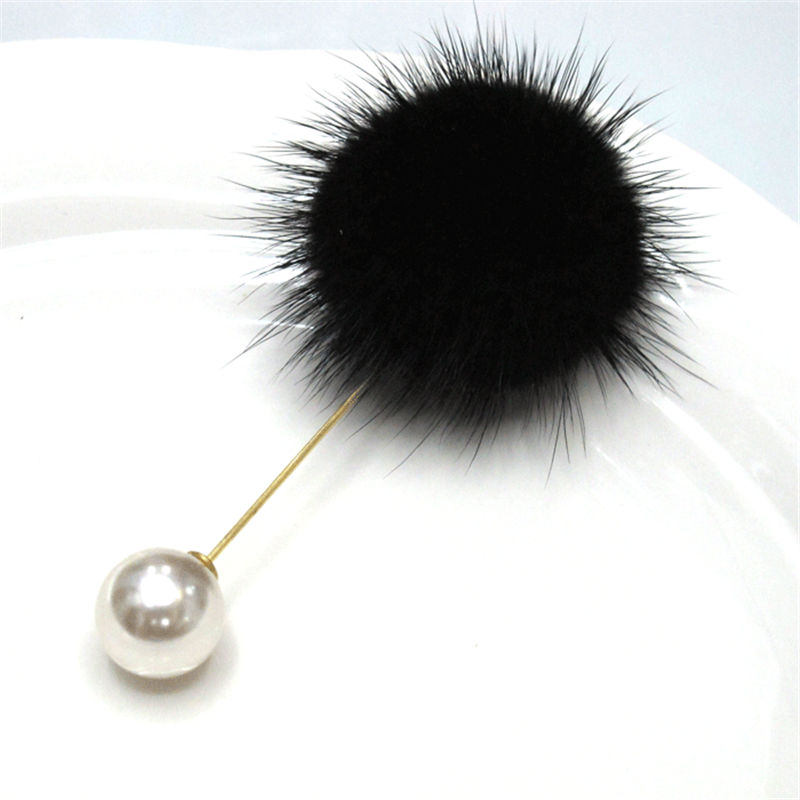 1 stuk Leuke Pom Pom Bal Imitatie Parel Badge Pin Op Broche Pins Voor Vrouwen Jurk Kraag Pak Revers Sieraden decoraties: black