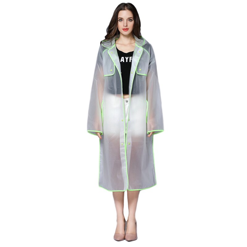 Chubasquero impermeable de plástico transparente para mujer, chaqueta con capucha y bolsillo grande, ropa de lluvia al aire libre: Green / XL
