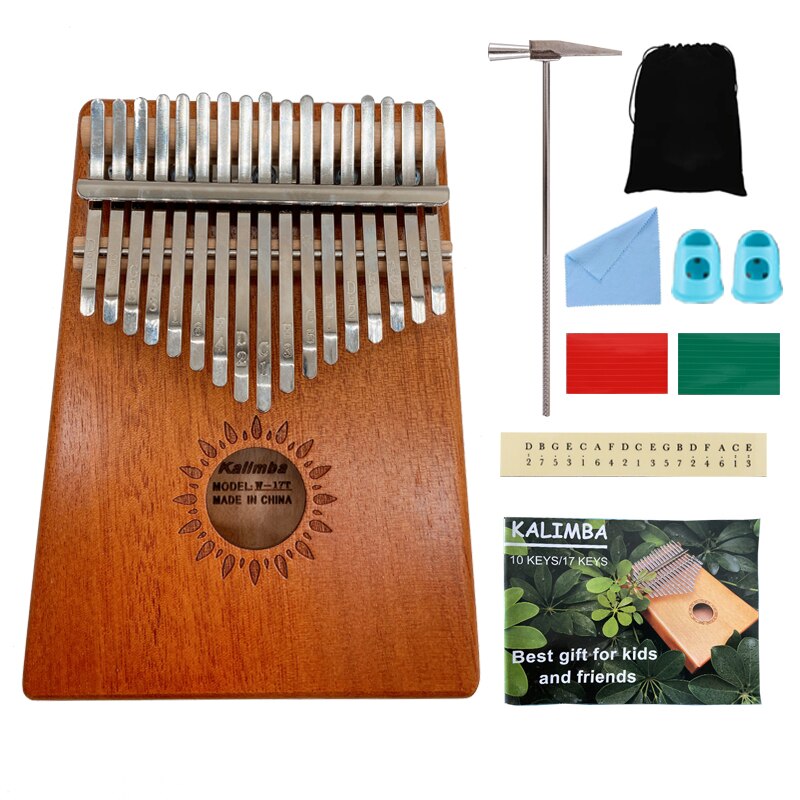 Kalimba tommelfinger klaver 17 nøgler, bærbar mbira finger mbira m / beskyttelsesetui, hurtigt at lære sangbog, tuning hammer, alt i et sæt: Vanddråbe