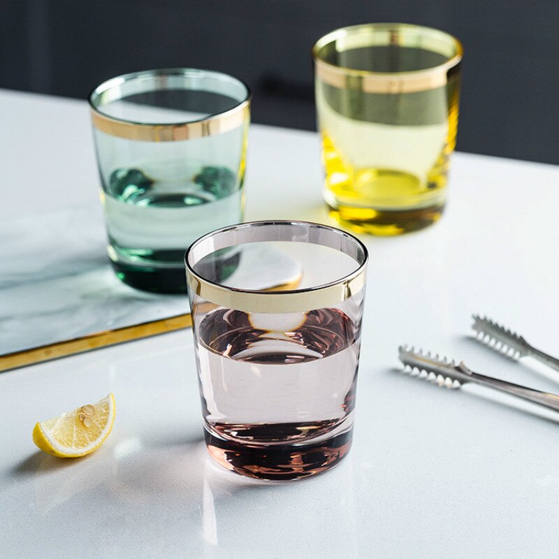Vasos De cristal De colores pintados en oro para el hogar, vaso sencillo De whisky, nórdico, , para Cocina, Bar, comedor, EB5BL