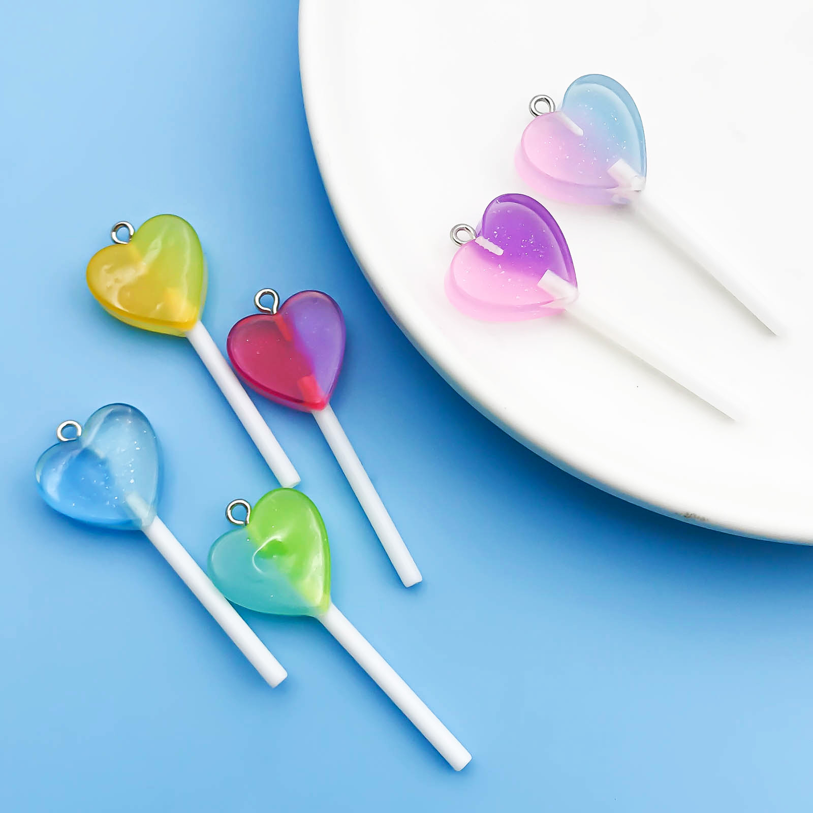 6/10 Uds. De abalorios de piruleta de comida de imitación de resina colorida para hacer joyería hecha a mano, accesorios, collar, pulsera, pendientes