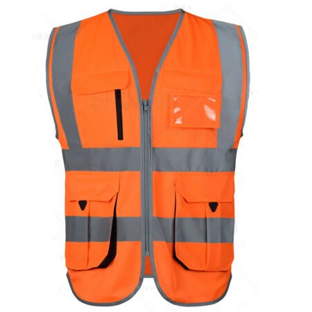 Sfvest arbejdstøj med høj synlighed til mænd reflekterende sikkerhedsvest med flere lommer arbejdstøj sikkerhedsvest: Orange / M-bryst 110cm