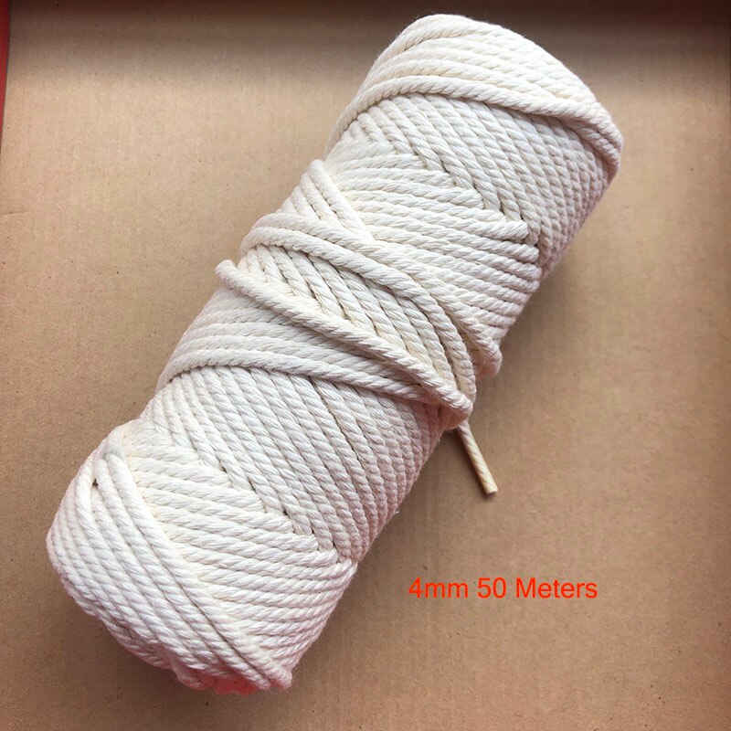 1/2/3/4/5/6/8/10mm de diámetro cuerda de algodón Beige duradera cuerda trenzada artesanía Cordón de macramé DIY textil del hogar atar hilo de muchas tallas: 5mm x 50m