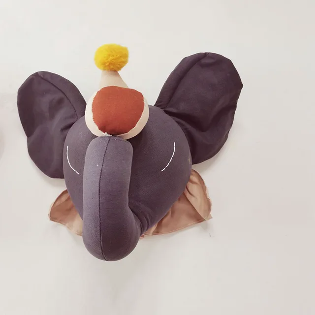 Tecknade djurhuvud väggdekoration 3d barnrumsprydnader elefant svan hemhänge barn baby flickrum inredning: Ljusröd