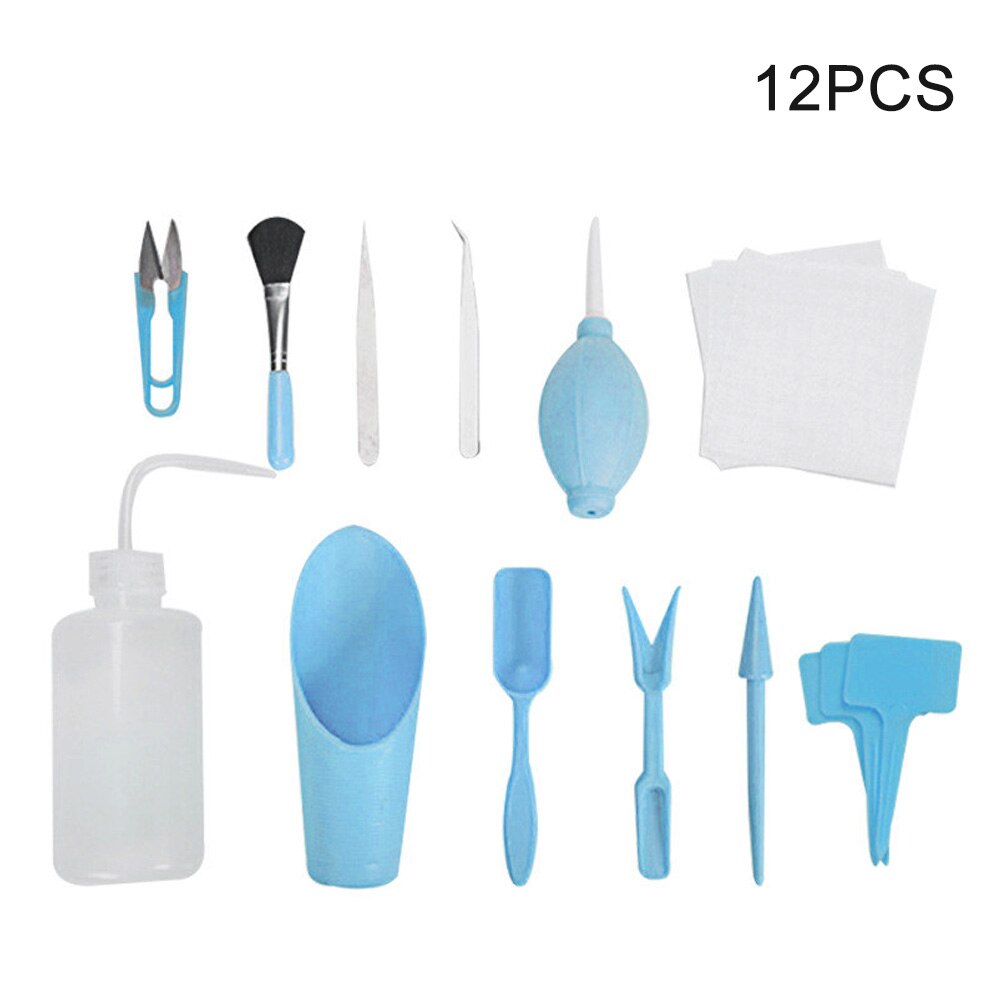 12 pièces 16 pièces bonsaï creuser arrosage maison bricolage outil semis Succulent plantation semis élagage en plastique Mini jardin planteur Kit: Blue 12pcs