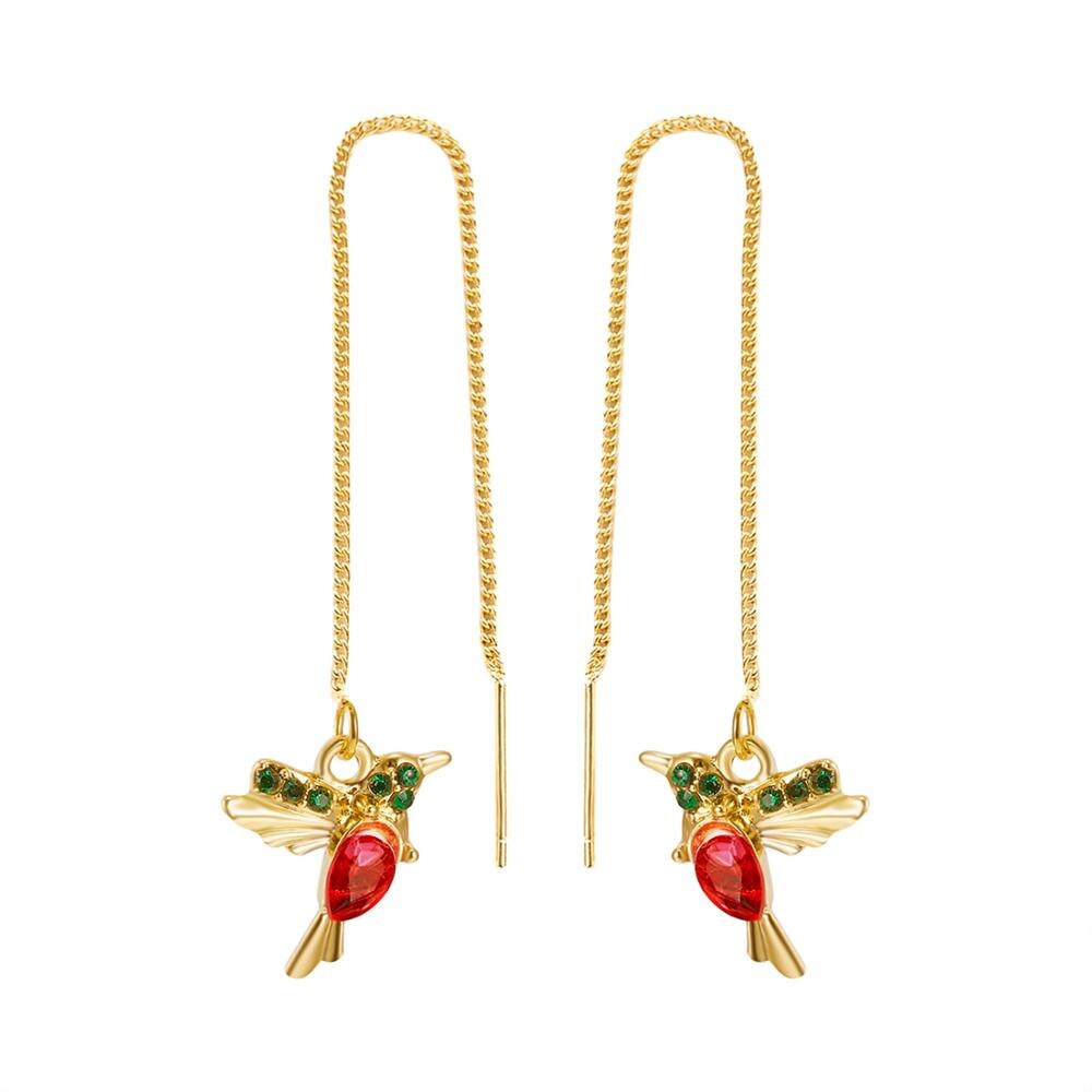 1 paar Einzigartige Lange Tropfen Ohrringe Vogel Anhänger Quaste Kristall Anhänger Kolibri Ohrringe Damen Schmuck für Jubiläum Party: Ohr Linie-rot
