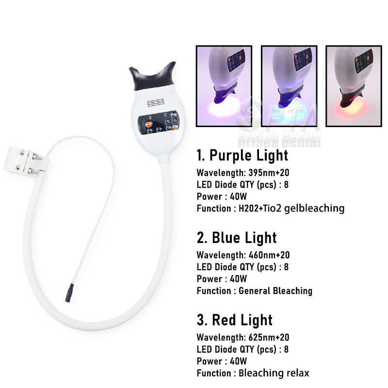 Lampe dentaire multifonctionnelle à lumière froide, 3 modèles de couleurs, dispositif d'accélérateur de blanchiment des dents, technologie de lumière LED