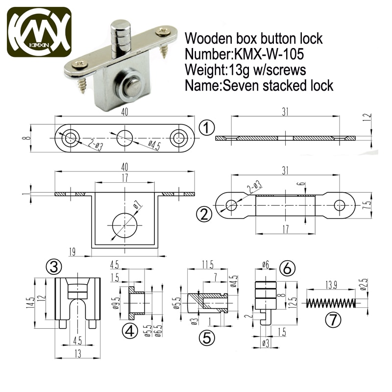 10pc Kimxin Manufacturer sales handmade woodenbox Hardware accessories Button lock Collectioncase jewelrybox Giftbox locks W-105