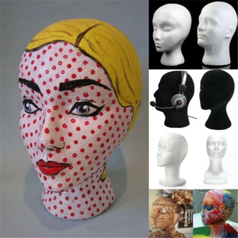 Styrofoam Foam Mannequin Mannequin Hoofd Model Pruiken Glazen Display Stand Zwart Ad