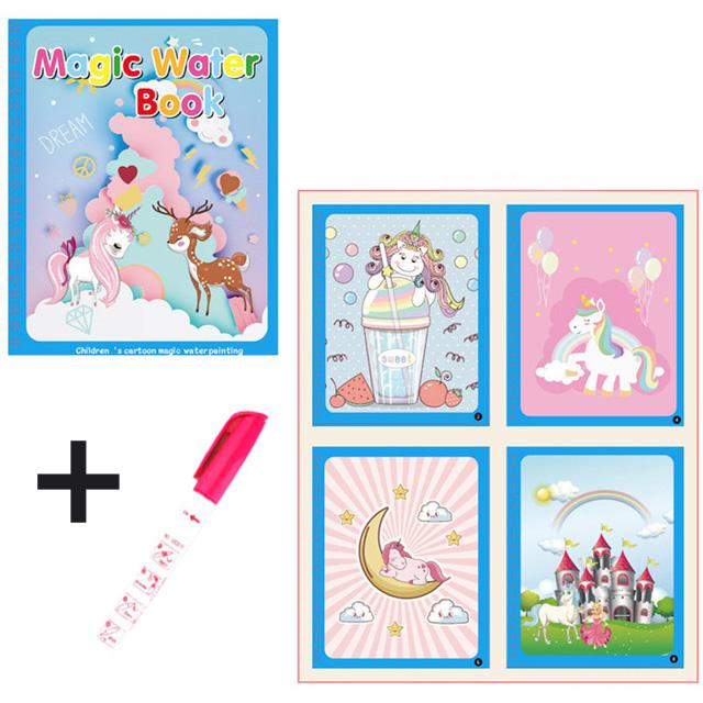 1Set Magic Water Drawing Book Painting coloring Book Montessori Doodle With Water Pen scratch art Crafts Board For Kids Toys: H