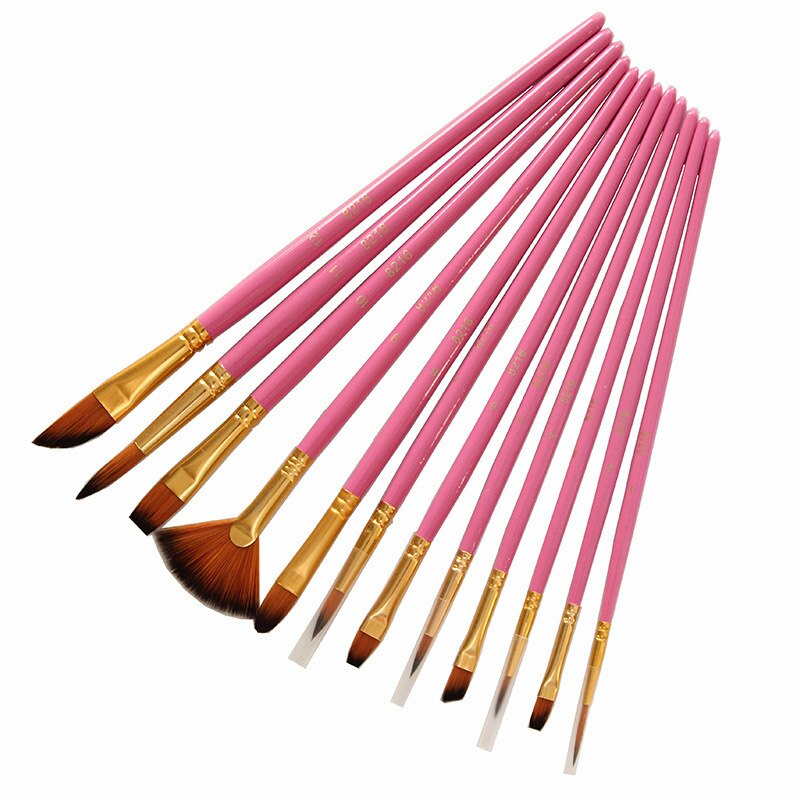 12 stk nylon kunst pensler akvarel pensel sort stil træskaft olie akryl maleri pensel pen kunst forsyninger