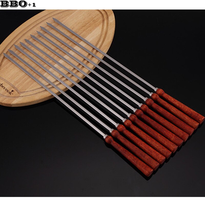 Pinchos planos para barbacoa de madera de 16,5 pulgadas y 42cm, pinchos para barbacoa, aguja con mango de madera, tenedor largo para barbacoa, pinchos para carne, accesorios para barbacoa de acero inoxidable