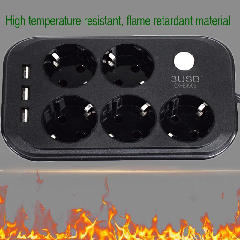 2 Round Pin EU Power Strip With 3 USB Portable Extension Socket European RUS Spain Plug 1.8m Cable Power Strip Travel Adapter