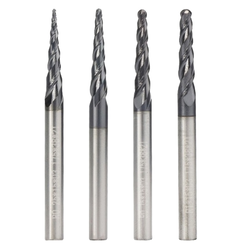 Fresa de punta de bola cónica, vástago de 3.175mm, broca de grabado de madera de carburo, fresadora CNC de aluminio, cortador R0.25/0,5/0,75/1,0