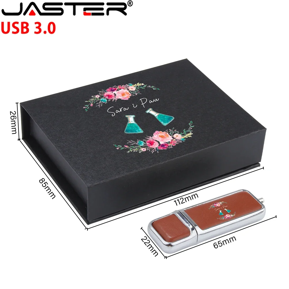 High Speed Leather USB 3.0 Flash Drive 128GB Free Custom Printed Logo Pen Drive Memory Flash Stick Birthday Box