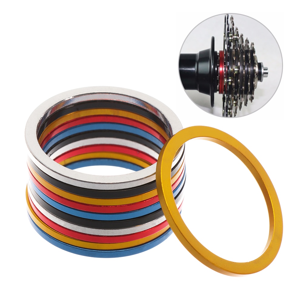5PC 1~2.5mm Aluminium Alloy Bicycle Flywheel Hub Spacer MTB Bike Bottom Bracket Washer Bike Axle Washer Gasket Freewheel Gap
