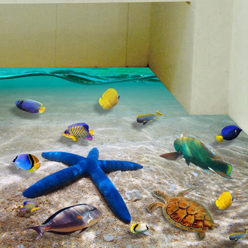 3D Ocean Floor Stickers Bedroom Living Room Detachable Self-Adhesive DIY Floor Stickers Decoration (Starfish)