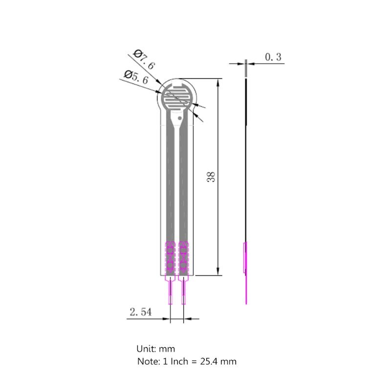 Sensor de fuerza de película fina RP-C7.6-LT Sensor de presión inteligente 20g-1,5 kg para Arduino