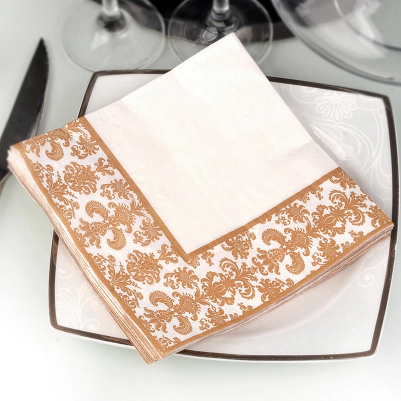 Servilletas de papel tisú desechables con estampado dorado, 100 piezas, para restaurante y Hotel (dorado + blanco)