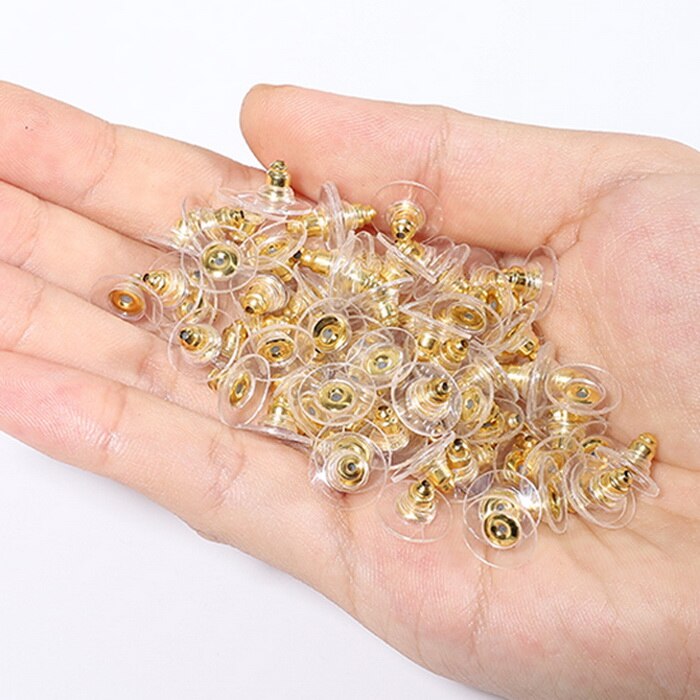 50 stücke DIY Handwerk Zubehör Silizium Zucht Ohrring Zurück Stopper Ohr Beitrag Nüsse Schmuck Erkenntnisse Komponenten Gold und Silber: Gold