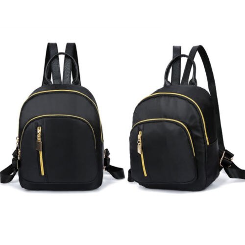 Kvinder piger sort nylon mini rygsæk rejse skole rygsæk skuldertasker lynlås rygsække