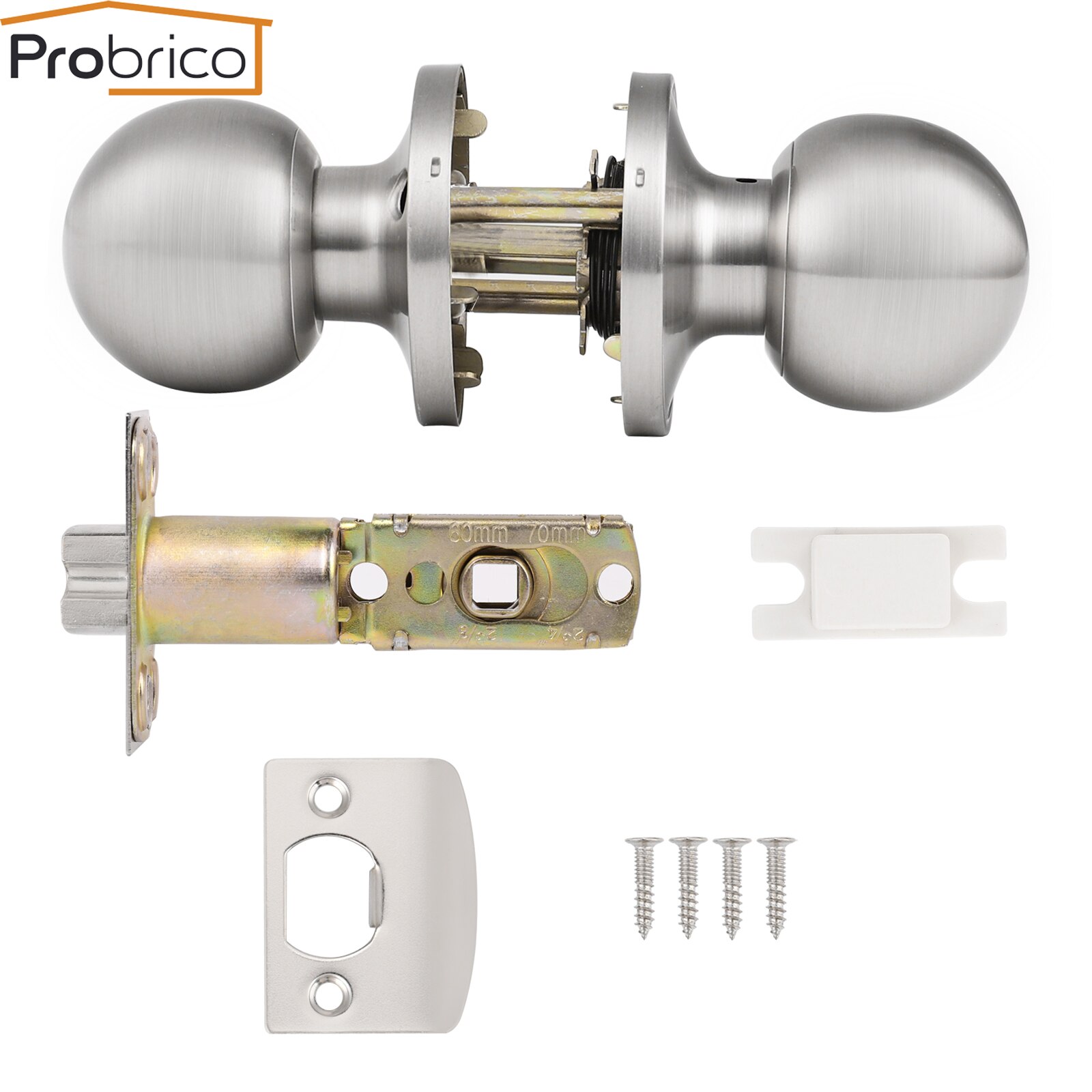 Probrico Passage Lock Handles for Lnterior Doors Rotation Round Door Levers with Latch Keyless Wooden Gate Knobs Lock Hardware