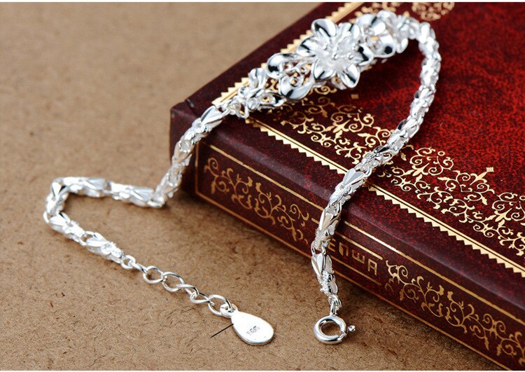 Mode Mooie 925 Sterling Zilver Solid Bloem Armband Voor Vrouwen Chain Charm Classic Wedding Sieraden